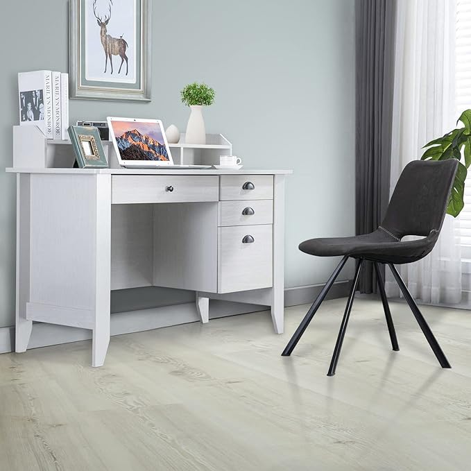 Catrimown Computer Desk with Drawers and Hutch White Desk with Drawer Wood Executive Desk Teens Student Desk Writing Laptop Home Office Desk for Small Spaces, Cream, 47.5''D x 22''W x 36.5''H