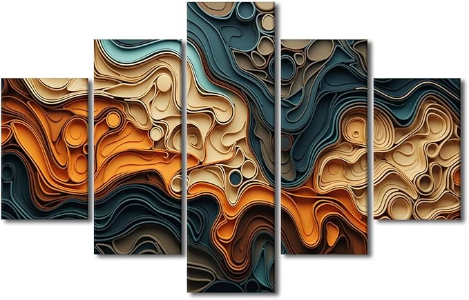 Canvas Wall Art Decor Modern Abstract Canvas Wall Art Paper Cut Shapes Poster Prints on Canvas 5 Panel Abstract Art for Men Lady Bedroom Decor Stretched and Framed Ready to Hang 60x40 in