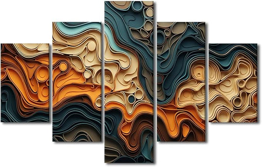 Canvas Wall Art Decor Modern Abstract Canvas Wall Art Paper Cut Shapes Poster Prints on Canvas 5 Panel Abstract Art for Men Lady Bedroom Decor Stretched and Framed Ready to Hang 60x40 in