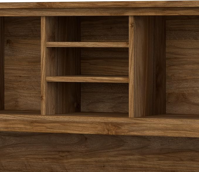 Bush Home Somerset 72W 3 Position Sit to Stand L Shaped Desk with Hutch in Fresh Walnut | Adjustable Height Table for Home Office