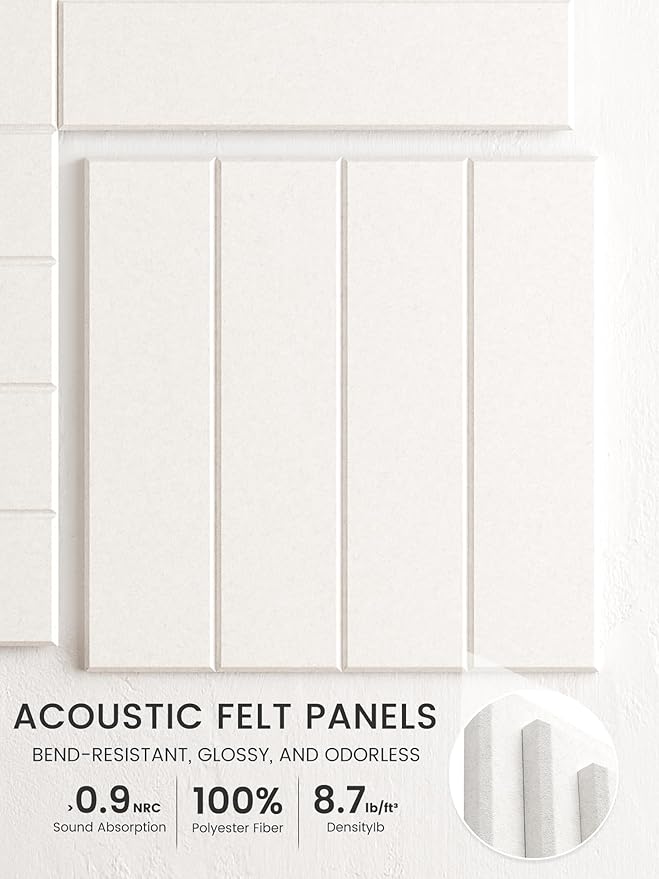 Bumusty Large Cork Board Alternative-48 x 36" Felt Bulletin Board Tiles, with 30 Pushpins, 70 Adhesive Tabs, 12-Pack Slat Wall Paneling, Cork Boards for Office Push Pin Board Felt Board-Milky White