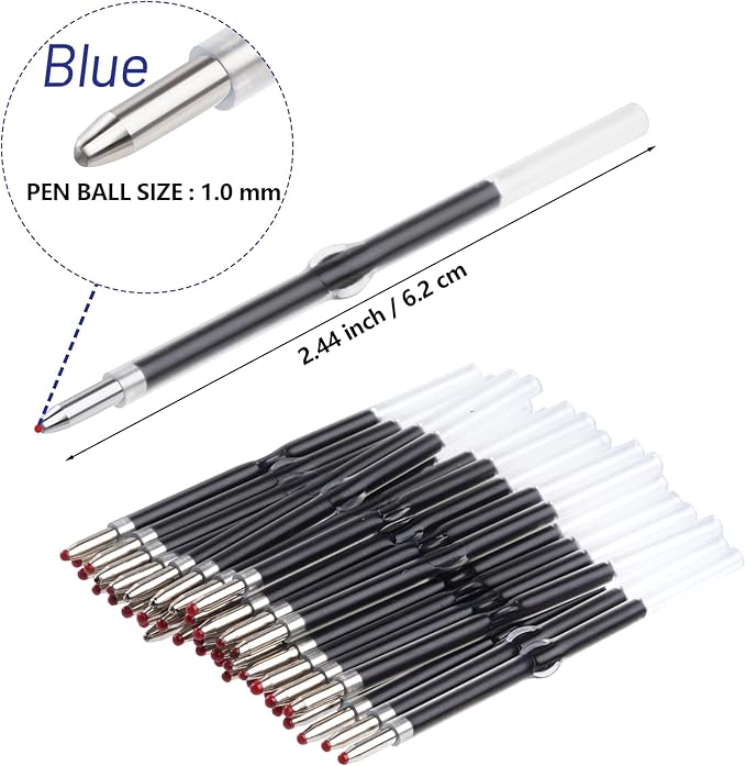 jiebor 100Pcs Beadable Pens Refills Ballpoint Pens Refills Blue Ink 1.0mm for Plastic Bead Pens Office Supplies 2.44 Inch