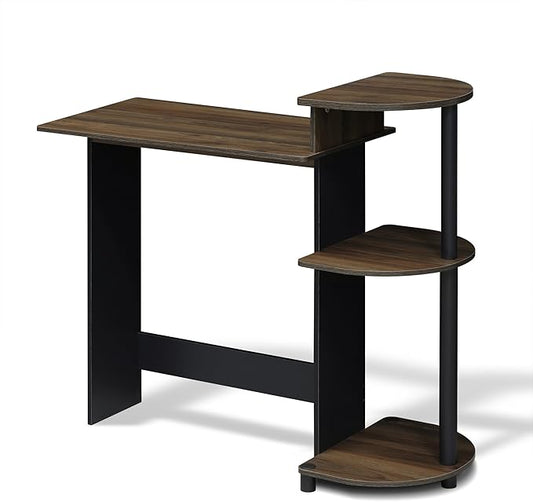Furinno COMPACT Desk, 28.5" Wide Gaming Desk with Shelves, Computer Desk with Book Shelf, Office Desk for Home Office, Study Room, Dorm, Bedroom, Columbia Walnut