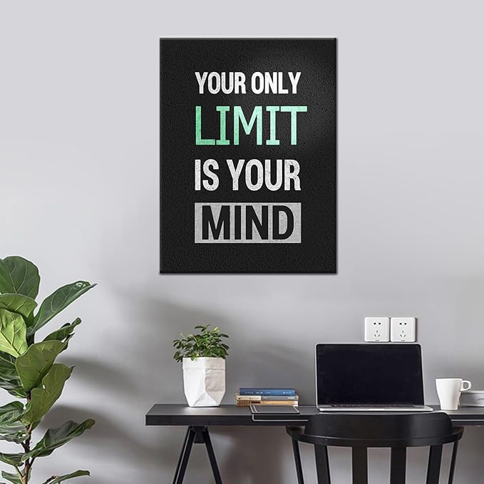Motivational Office Wall Decor Inspirational Limit Canvas Wall Art Positive Poster Print Entrepreneur Quote Wall Picture Print Artwork for Home Bedroom Living Room Framed Ready to Hang [18''Wx24''H]