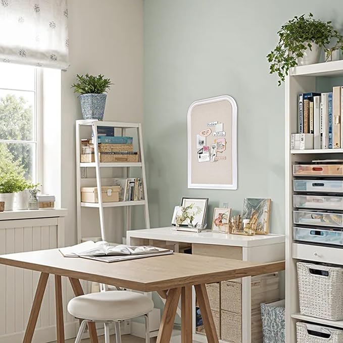 Bulletin Board with Linen, 23.6x17.7 inches Bulletin Board with White Wood Style Frame, Decorative Hanging Pin Board Vision Board Message Board for Office School Home Decor(2R&2S,L-4560,1p)