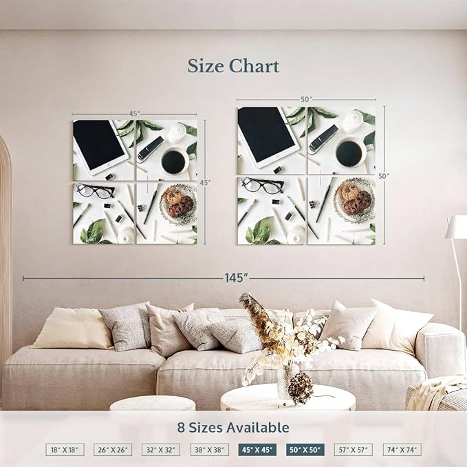 ElephantStock - Workspace Wall Art - Square Multi Panel Canvas - 4 Piece Home Office Wall Decor - Photography Profession Multi Piece Wall Art - Brown And Green Decor - 50" x 50"