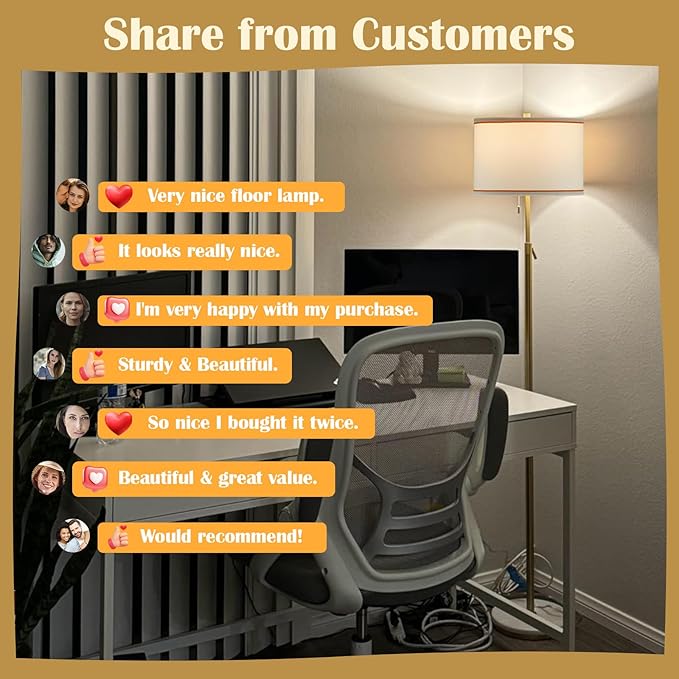 GyroVu Marble Floor Lamp for Living Room, Adjustable Height Standing Lamp with Marble Base Tall Lamp with White Shade Floor Lamps for Bedroom & Office Bulbs Not Included(Gold)