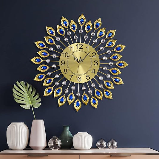 21.2 Inch Gold Large Wall Clocks for Living Room Decor,Elegant 3D Modern Wall Clock with Dial Arabic Numberals Non-Ticking Silent Big Wall Clocks,Diamond Round Home Decoration Kitchen Clocks