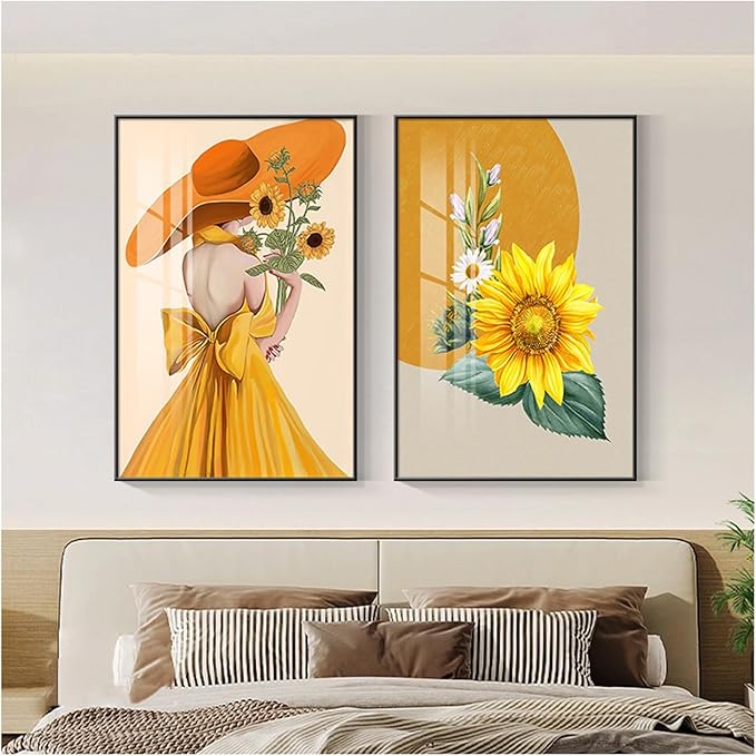 Wall Art for Office Framed Decorative Oil Painting Set Posters for Room Decorative Modern Artwork Ready to Hang 2 Pieces,A,15.7 * 11.8in