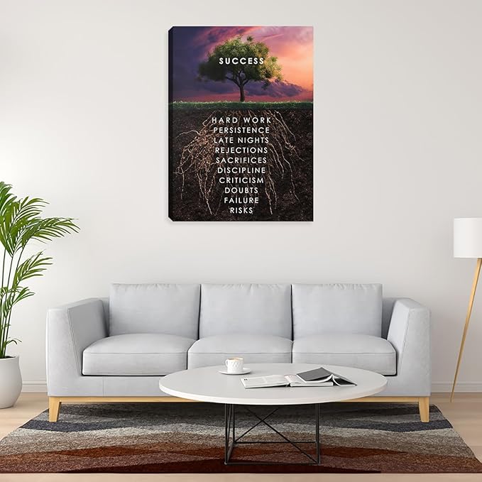 Motivational Wall Decor Success Wall Art Inspirational Positive Quotes Wall Decor Canvas Art Wall Painting Picture Poster Artwork Decorations for Living Room Bedroom Office Workplace Framed 12"x16"