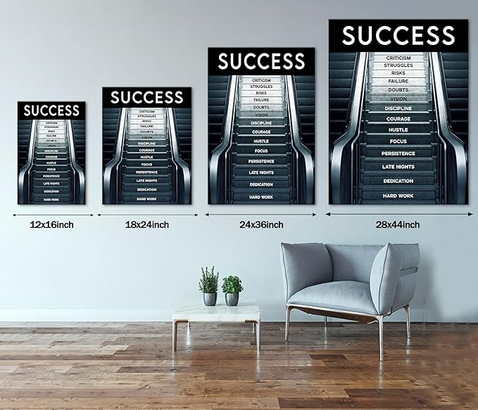 Yatsen Bridge Motivational Office Wall Art - Success Work Canvas Painting Successful Stair Poster and Prints Ladder to Success Modern Art Wall Pictures for Study Room Teen's Bedroom Framed -12x16 in
