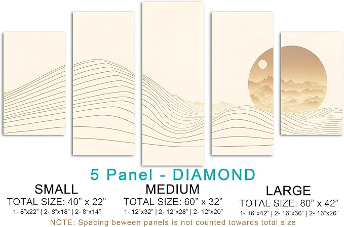 40 x 22 TOTAL - Landsape of lines Wall Art Canvas Geometric Print modern minimalis - 5 Panel Diamond Split