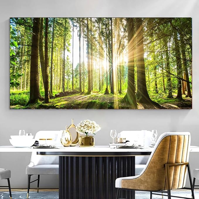 Yxbhhym-Large Living Room Wall Art Landscape Picture Painting Spring Forest Canvas Wall Art Natural Sun Tree Prints Green Room Decor Sunset Poster Office Artwork Home Bedroom Wall Decorations
