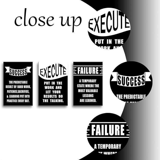 Motivational Wall Art 3 Pieces Success Signs Inspirational Quotes Picture Painting Execute Failure Success Posters Print for Home Living Room Office Artwork Stretched and Framed [72''Wx36''H]