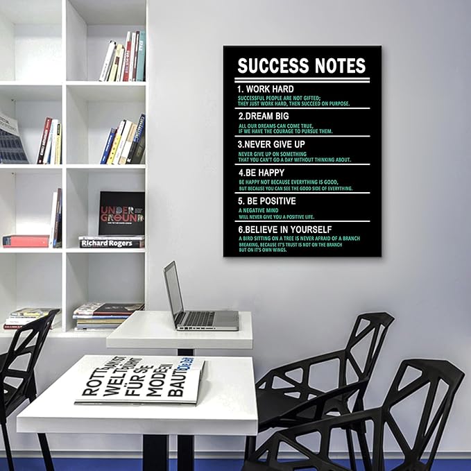 PSYYSP Inspirational Canvas Wall Art Picture Success Notes Quotes Poster Positive Motivational Artwork Print Painting Workspace Office School Wall Decor Framed Ready to Hang [18''Wx24''H]