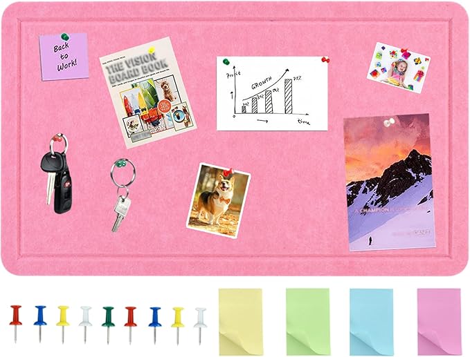 Vuzvuv Pink 28"x16" Large Cork Board with 50 Push Pins for Valentine's Day, Self-Adhesive Bulletin Board for Wall, Felt Pin Vision Board for Paste Notes,Schedules Offices Home