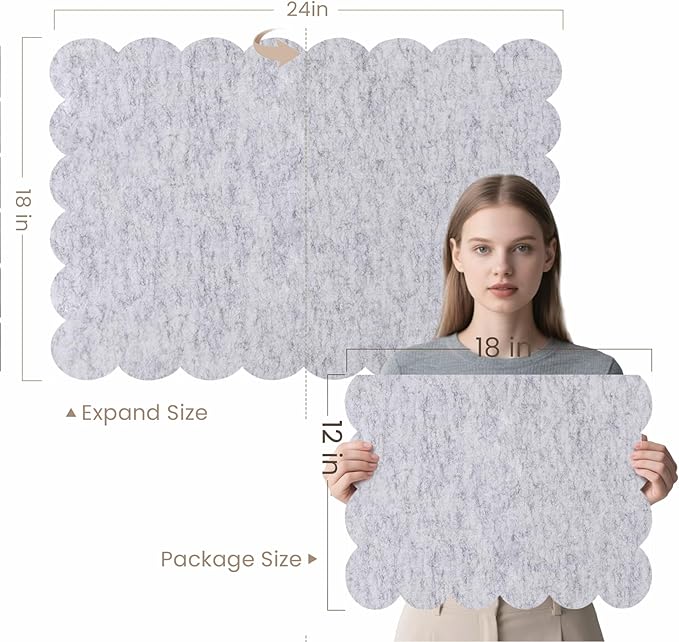 Scalloped Bulletin Board, 24 x 18 Inches Felt Pin Board - Decorative Cork Alternative for Wall, Foldable Picture Self-Adhesive Vision Prayer Board with 20 Pushpins - Marble White