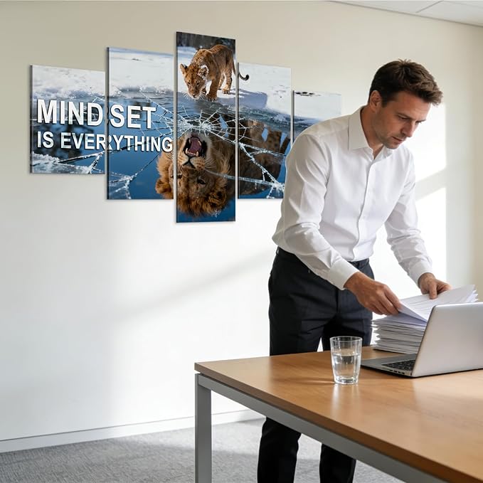 5 Pieces Mindset is Everything Inspirational Wall Decor Inspirational Posters Office Pictures Motivational Art Motivational Posters Quotes Wall Art, for Office Decor Ready to Hang (70''W x 40''H)