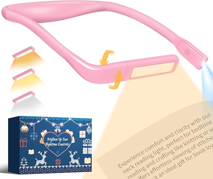 Mothers Day Gifts for Mom Wife: Neck Booklight for Reading in Bed at Night, Pink Light Knitting Accessories Sewing Supplies,Teen Girls College Students Gifts for Women Mom Nurse Present Mothers Day