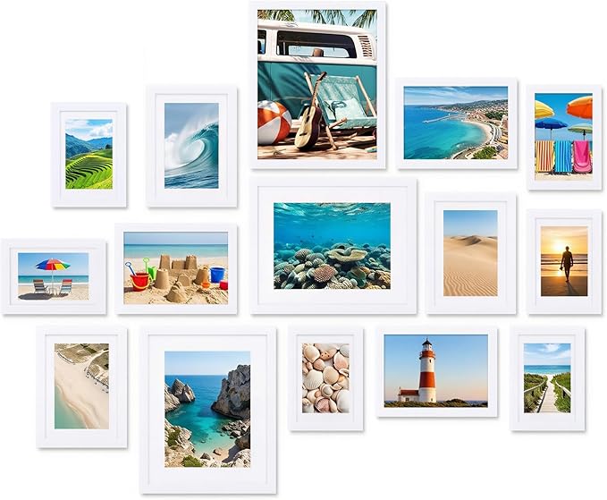 Fixwal Picture Frames Set, Gallery Wall Frame Set Picture Frames Collage 15 Pack for Wall or Tabletop with 8x10 5x7 4x6 Frames, White