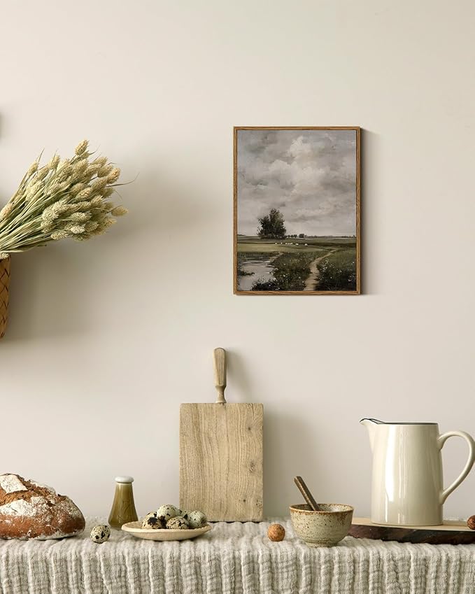 ARPEOTCY Vintage Framed Canvas Wall Art, 12x16 Inch Filed and Path Farmhouse Wall Art for Living Room Bedroom, Canvas Prints with Frame, Retro Home Decor Artwork
