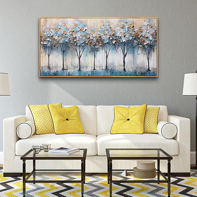 Lapremoly Large Wall Art For Living Room Abstract Wall Decor For Bedroom Modern Office Wall Posters Trees Pictures Artwork Blue Wall Painting Canvas Art Prints Vintage Wood Framed Home Decor 30x60