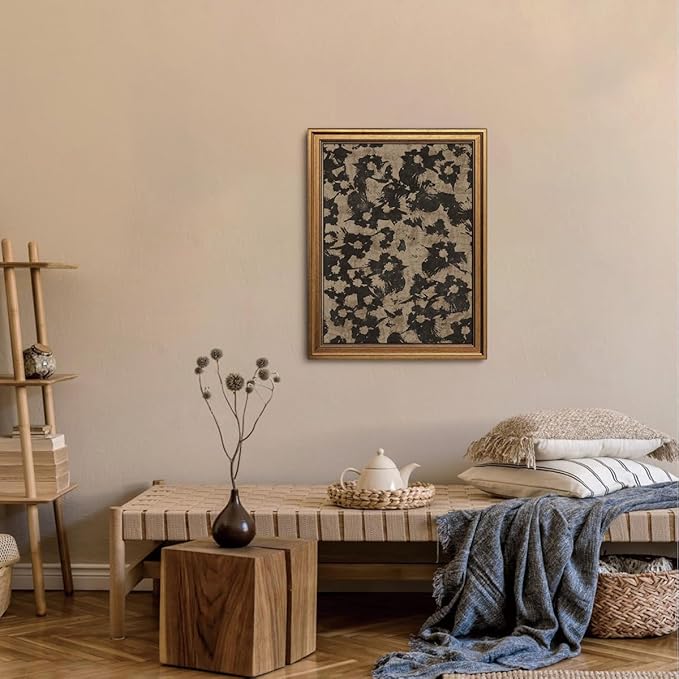 Gold Framed Wall Art Vintage Canvas Wall Art Crushed Flower Minimalist Floral Pattern Botanical Artwork Prints Picture for Living Room Bedroom Farmhouse Bathroom Office Decor, 16x24