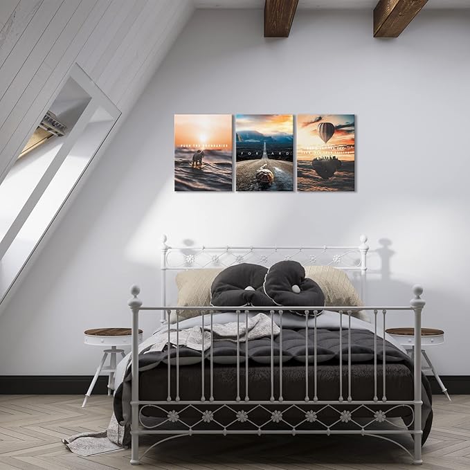 BWSPACE Motivational Canvas-Inspirational 3 Pieces Wall Art Decorations for Office Living Room and Bedroom Decor