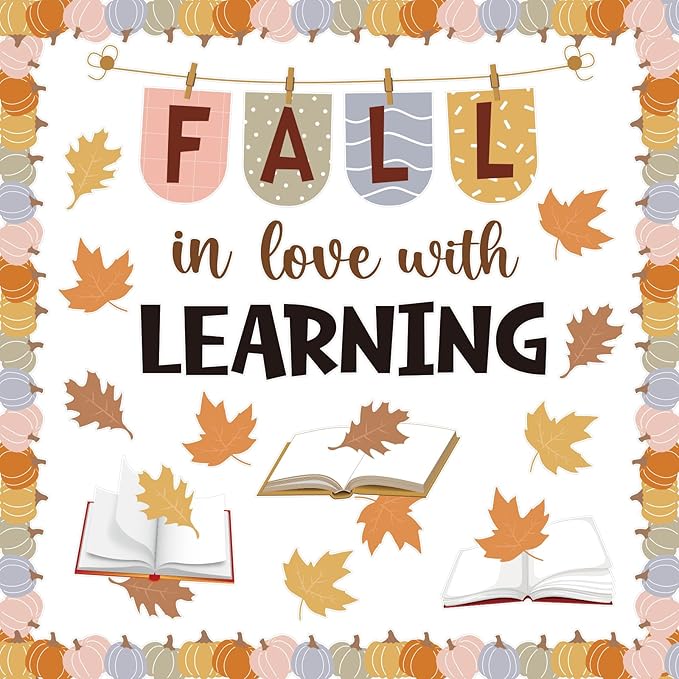 43Pcs Fall Thanksgiving Bulletin Board Decorations Set Autumn Boho Bulletin Board with Maple Leaves Pumpkin for Classroom School Home Wall Decor