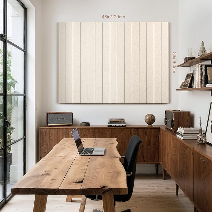 Bulletin Board, 48 x 36 inches Felt Board Decorative Pin Board, 4' x 3' Cork Board Alternative for Wall, Foldable Photo Board with 20 Pushpins - Oatmeal Stripes