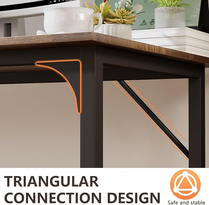 BestOffice Computer Desk,Home Office Desk, Modern Simple Style for Home Office Study Writing (Brown, 63 Inch)