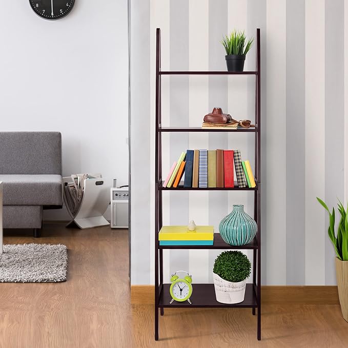 Casual Home 100% Solid Wood 5-Shelf Ladder Bookcase, Standard, 72"H, Espresso