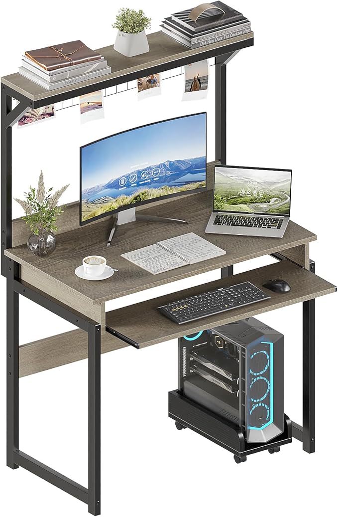 ALISENED 31.5" Small Computer Desk with Hutch, Office Desk Study Table Writing Desk Workstation PC Table for Home Office, Space Saving Design