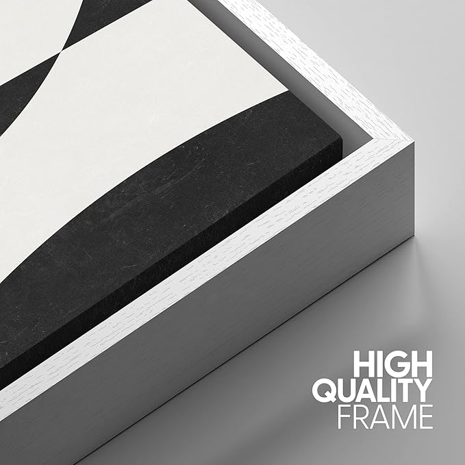 IDEA4WALL Framed Canvas Print Wall Art Set Art Deco Mid-Century Black White Polygons Abstract Shapes Illustrations Modern Art Contemporary for Living Room, Bedroom, Office - 16"x24"x3 White