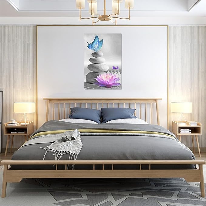 yerretin Stone Wall Art Zen Lotus Pictures Wall Decor Flower Canvas Spa Yoga Meditation Print Artwork Home Decorations for Living Room Bedroom Bathroom Office Framed 16"x24"
