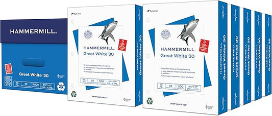 Hammermill Printer Paper, Great White 30% Recycled Paper, 3 Hole - 92 Bright, Made in the USA, 086702C - 10 Ream (5,000 Sheets)