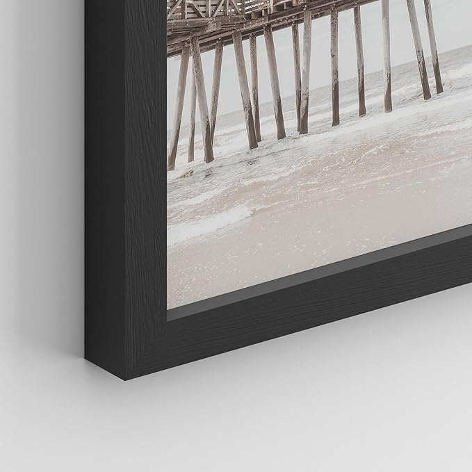 SIGNWIN Framed Poster Wall Art Set of Ocean Beach Seashore Coastals, White Minimalist California Ocean Beach Seashore Pier Nature Wilderness for Living Room, Bedroom, Office - 12"x16"x 8 Black