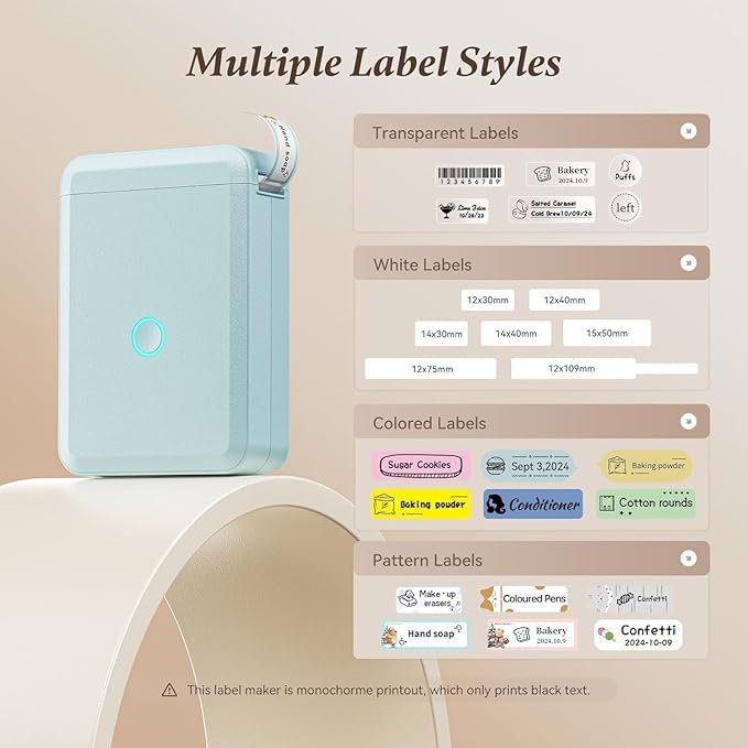 Label Maker D110 Bluetooth Thermal Label Maker Machine with Tape, Portable Inkless Label Printer Handheld & Rechargeable with Multiple Templates for Home Office, Compatible with iOS Android, Blue