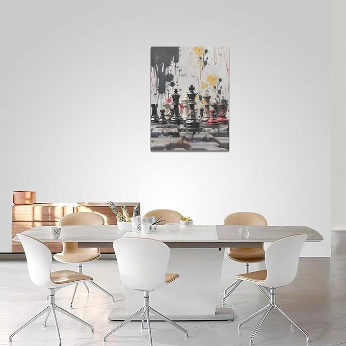 Chess Wall Art Intelligence Game Room Pictures Wall Decor Graffiti Chess Challenge Canvas Painting Print Home Modern Artwork Decorations Framed for Bathroom Living Room Bedroom Office 12 x 16 inch