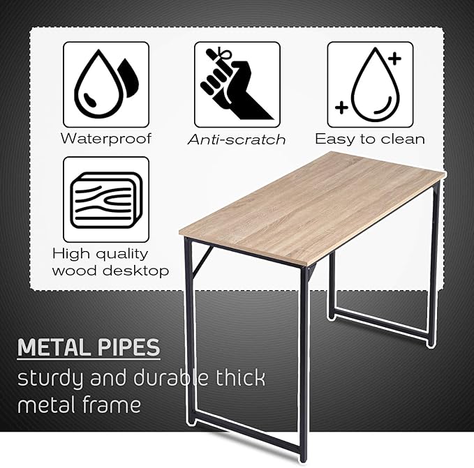 HCB Computer Desk 39inch Home Office Desk Writing Study Table Modern Simple Style PC Desk with Black Metal Frame(Nature),39x20x29inch