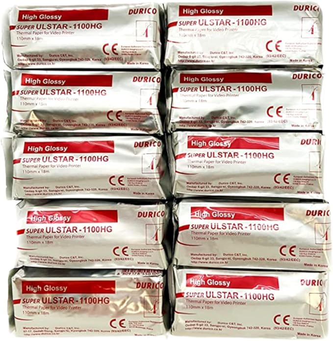 1100HG Compatible with Sony UPP-110HG High Gloss Premium Ultrasound Paper Film/Media, 110mm x 18m (Made in Korea) - 10 Rolls