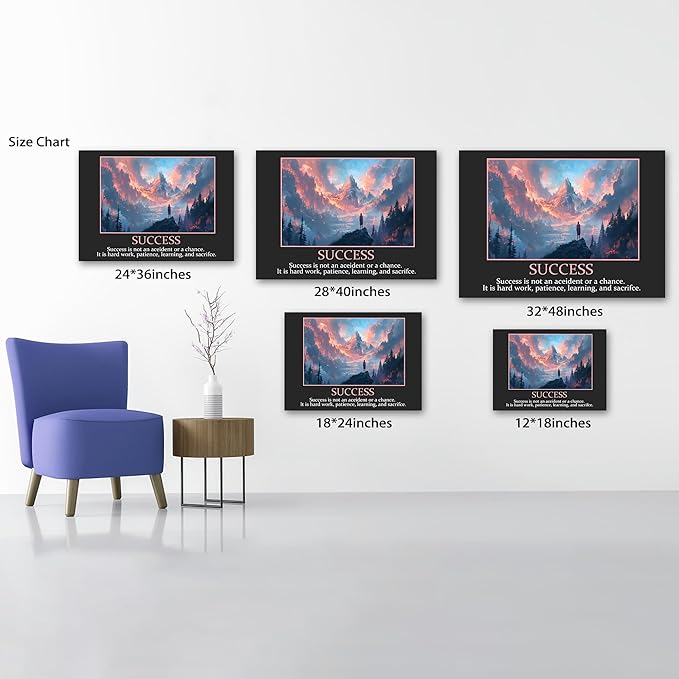 UZMKM - Office Wall Art, Motivational & Inspirational Quotes Canvas Wall Art for Home Office Wall Decor, Positive Quote Wall Decor, SUCCESS Words Poster Frame for Company Wall Decor 18x24 Inch
