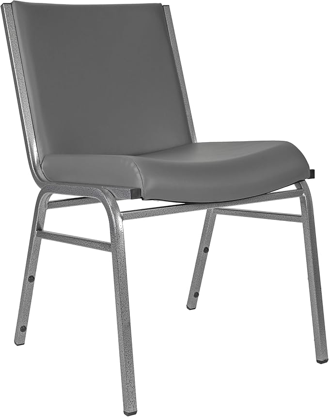 Flash Furniture Hercules Heavy-Duty Vinyl Lobby Chair with Ganging Bracket and Cushioned Seat, Stacking Chair for Waiting Rooms/Offices, Gray