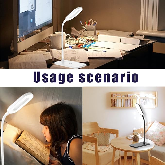 2PCS LED Desk Lamps, Table Lamp, Night Stand Light for Home, 3 Lighting Modes, Wireless Fast Charging, Desk Light Touch Control with Adjustable Gooseneck for Reading