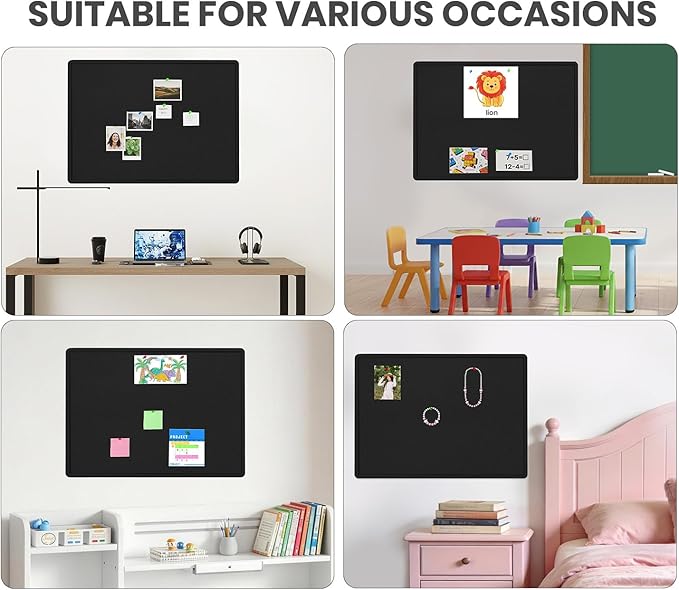 Bulletin Board - 35 x 17.5 inches Decorative Felt Pin Board - Cork Board Alternative for Wall - Foldable Photo Board Self-Adhesive Prayer Board with 20 Pushpins - Black