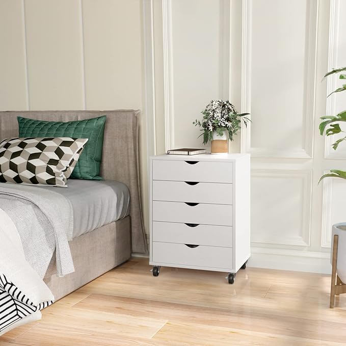 DWVO Home Office Printer Stand with Wheels, Printer Tables with File Drawer and Charging Post, Mobile Lateral Filing Cabinet with Open Storage Shelf for Letter/Legal/A4 Size Files, White