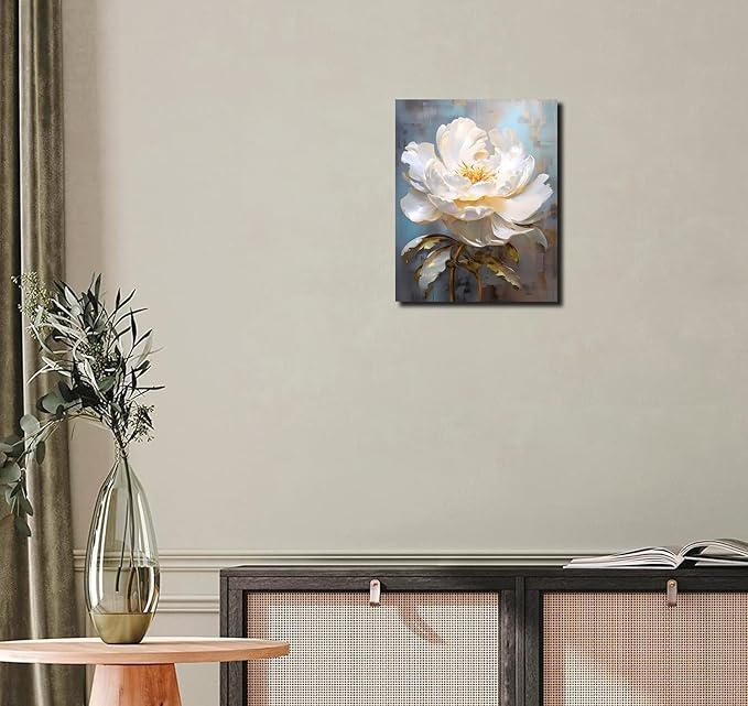 YMYXMC33 Flower Picture Decor Wall Art Canvas Print White Floral Poster Decoration Bedroom Bathroom12x15