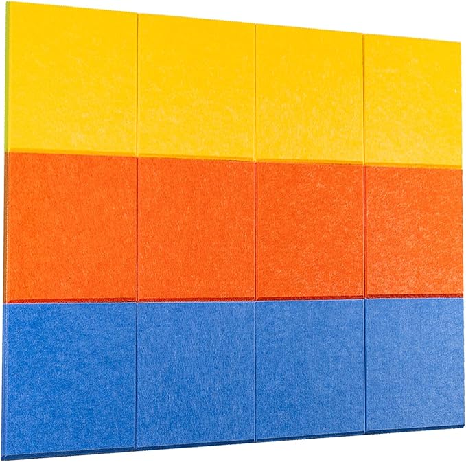 Bulletin Board 40x30in, 12 Count 9.8 x 9.8in Felt Wall Tiles with Removable Adhesive Tape, Cork Board Alternative for Walls, Wall Decor, Kids Art Display, Kids Room (Primary Collection)