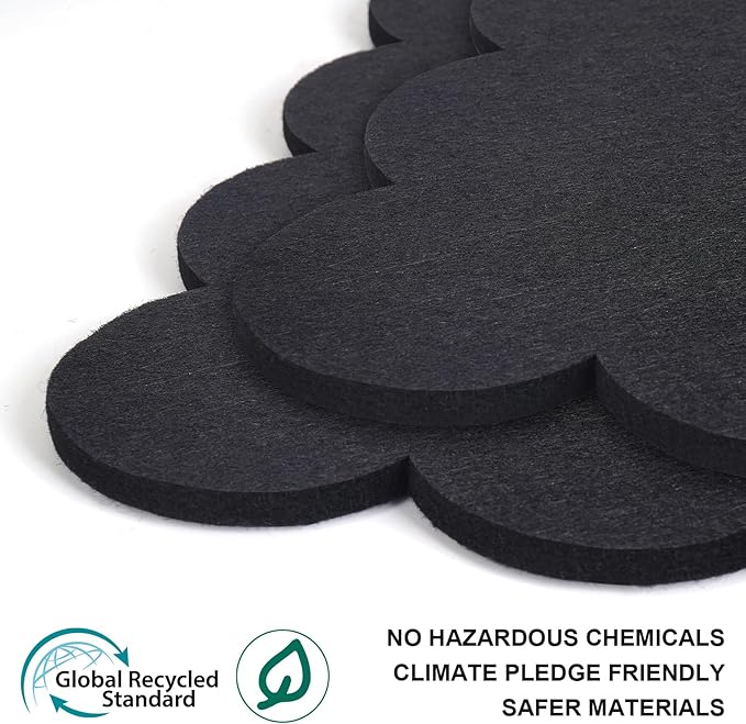 Scalloped Felt Bulletin Board, 24 x 18 Inches Pin Cork Board with 20 Pushpins - Decorative Cork Alternative for Wall, Foldable Picture Self Adhesive Vision Prayer Board - Black