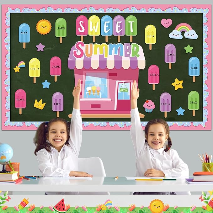 Pajean Summer Bulletin Board Set Summer Classroom Decoration Paper Cutout for Back to School Class Window Wall Home Party Decor(Ice Pop)